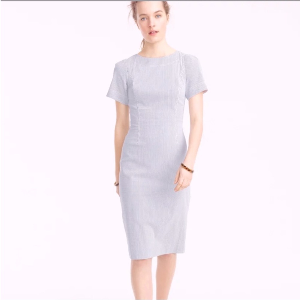 J. Crew Gathered Sleeve Dress in Seersucker